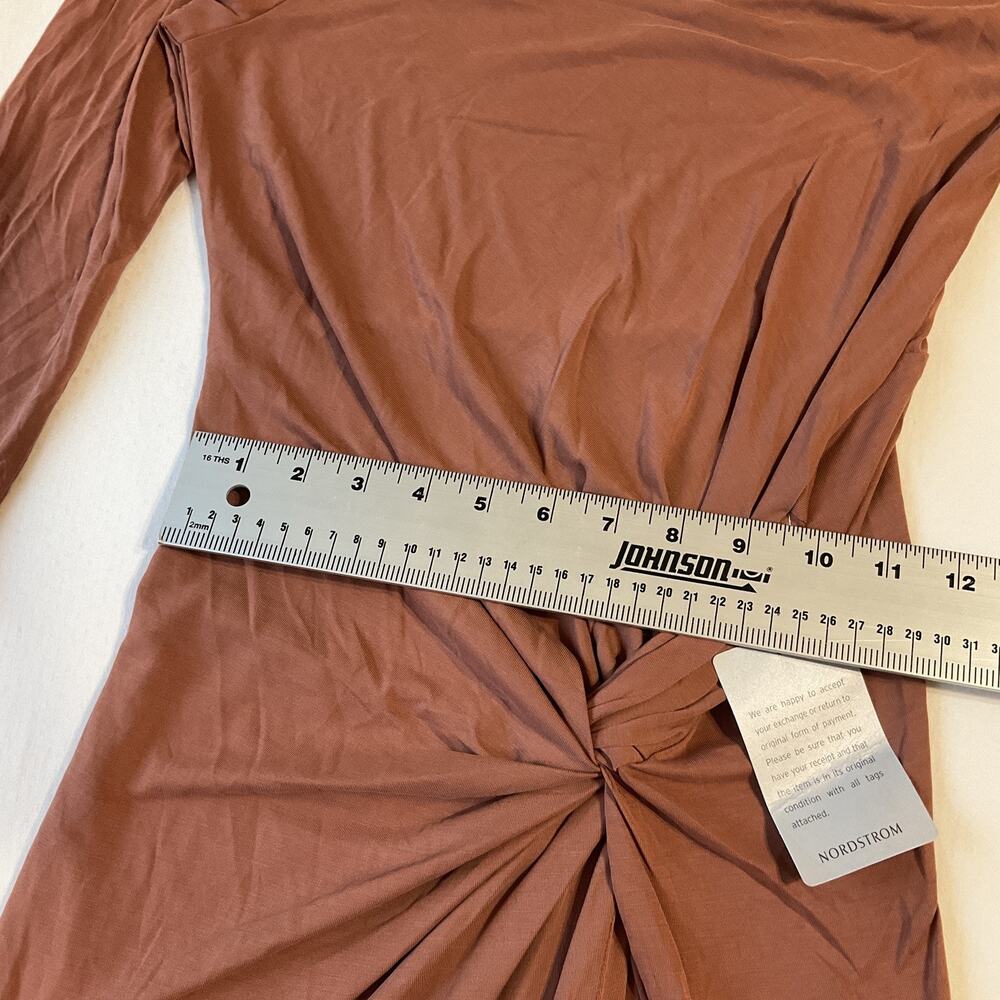 The Vanity Room Women Maxi Dress XS Rust Bodycon Knot 3/4 Sleeve Stretch PullOve - Picture 6 of 12